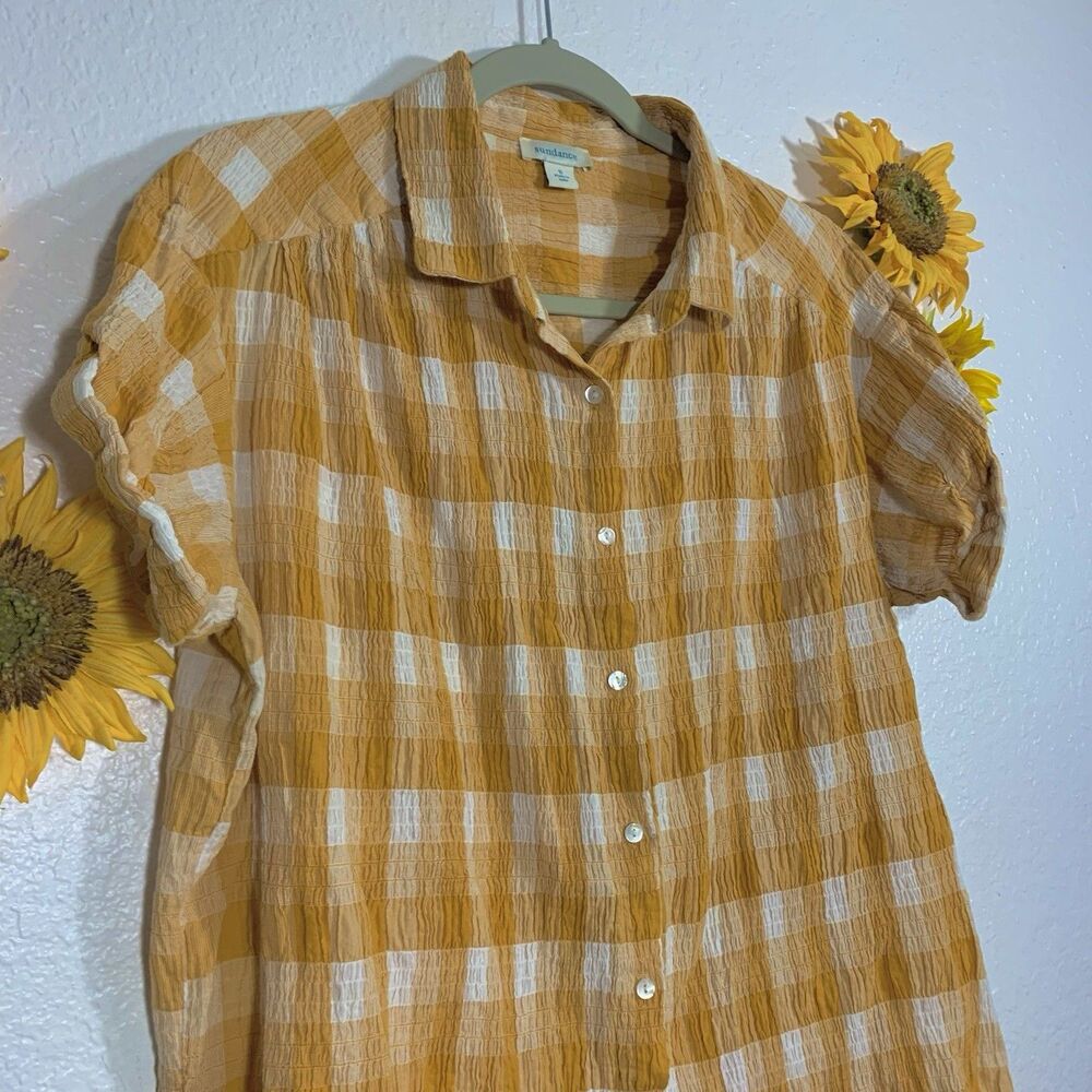 Sundance lorna yellow and whote button top oversized boho blouse size small - Picture 7 of 9